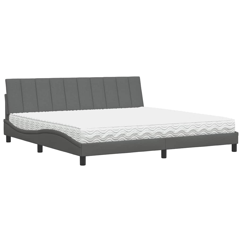 Letto con Materasso Hanko Grigio Scuro 200x200 cm in Tessuto