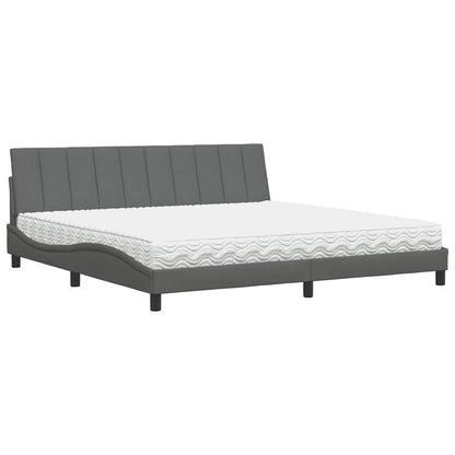 Letto con Materasso Hanko Grigio Scuro 200x200 cm in Tessuto