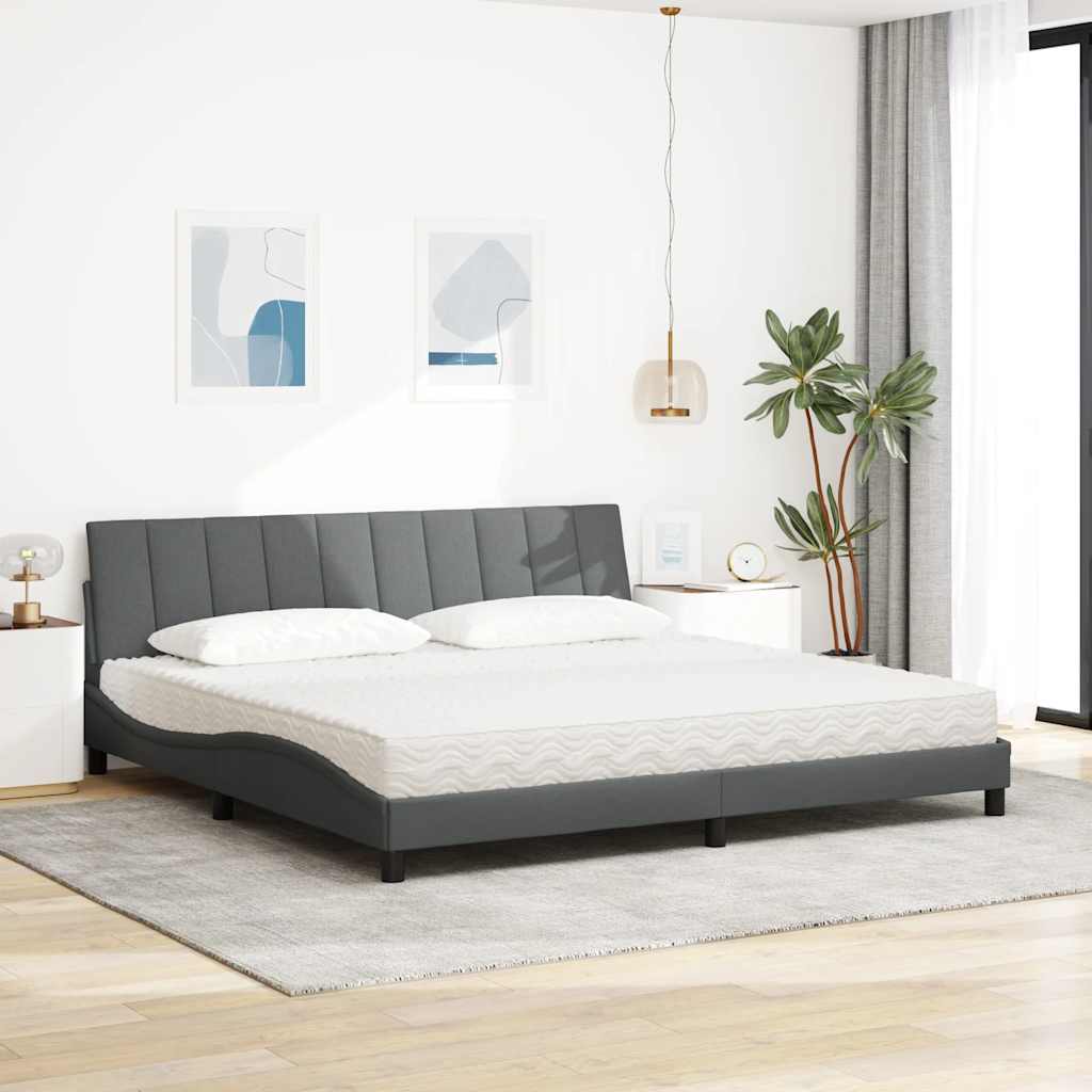 Letto con Materasso Hanko Grigio Scuro 200x200 cm in Tessuto