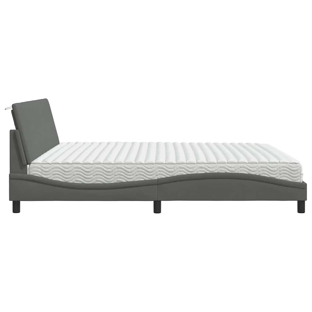 Letto con Materasso Hanko Grigio Scuro 200x200 cm in Tessuto