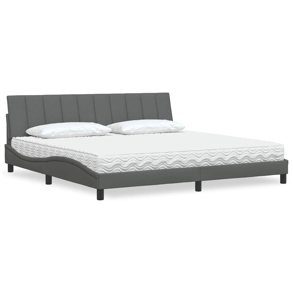 Letto con Materasso Hanko Grigio Scuro 200x200 cm in Tessuto