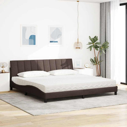 Letto con Materasso Hanko Marrone Scuro 200x200 cm in Tessuto