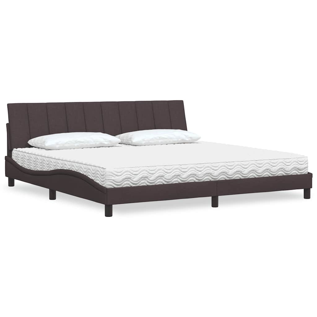 Letto con Materasso Hanko Marrone Scuro 200x200 cm in Tessuto