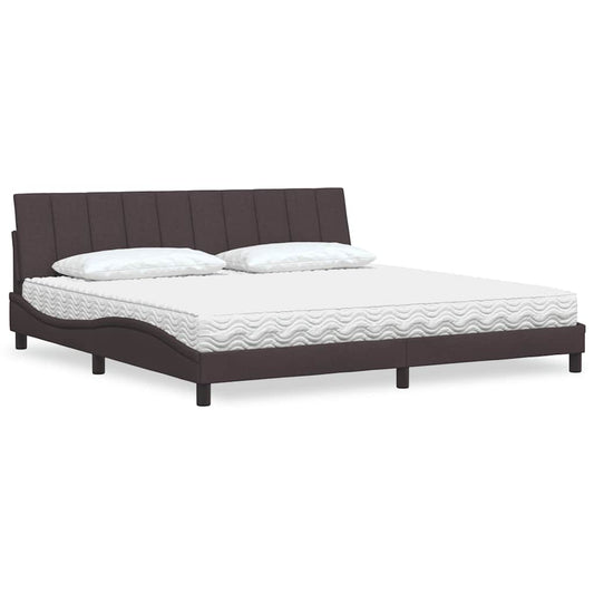 Letto con Materasso Hanko Marrone Scuro 200x200 cm in Tessuto