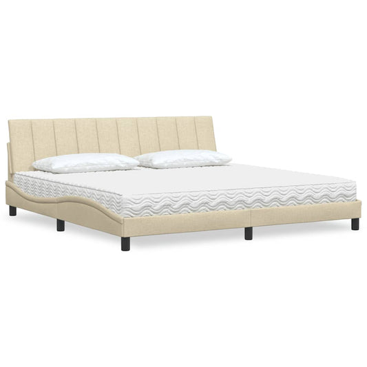 Letto con Materasso Hanko Crema 200x200 cm in Tessuto