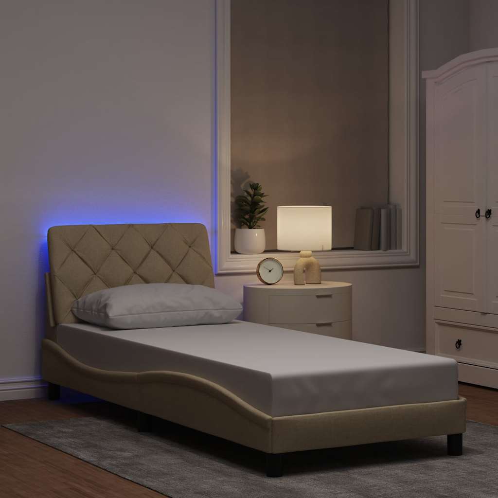 Giroletto con LED senza Materasso Crema 80x200 cm in Tessuto