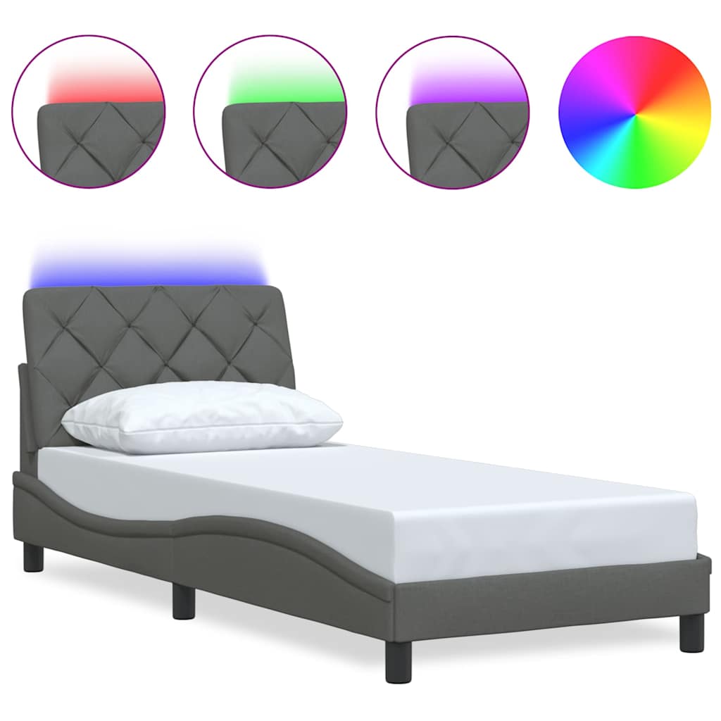 Giroletto con LED senza Materasso Grigio Scuro 90x200cm Tessuto