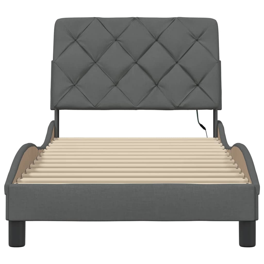 Giroletto con LED senza Materasso Grigio Scuro 90x200cm Tessuto