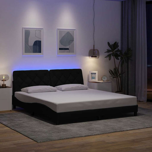 Giroletto con LED senza Materasso Nero 180x200 cm in Tessuto