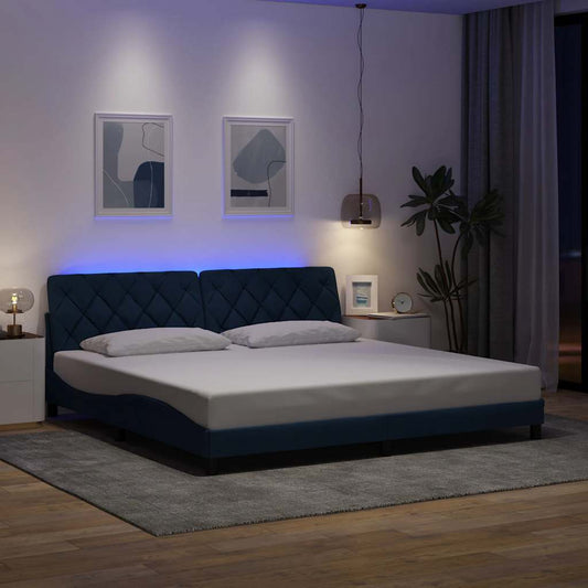 Giroletto con LED senza Materasso Blu 200x200 cm in Tessuto