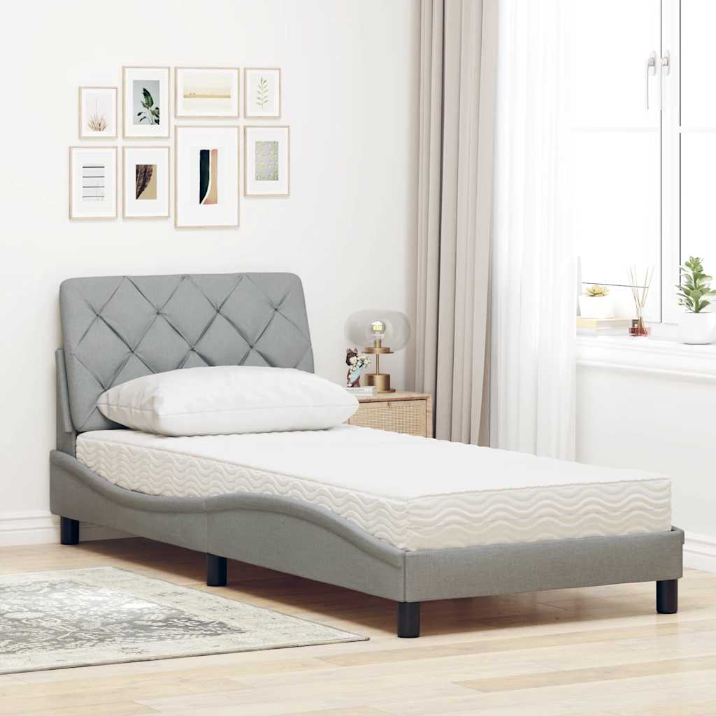 Letto con Materasso Grigio Chiaro 80x200 cm in Tessuto