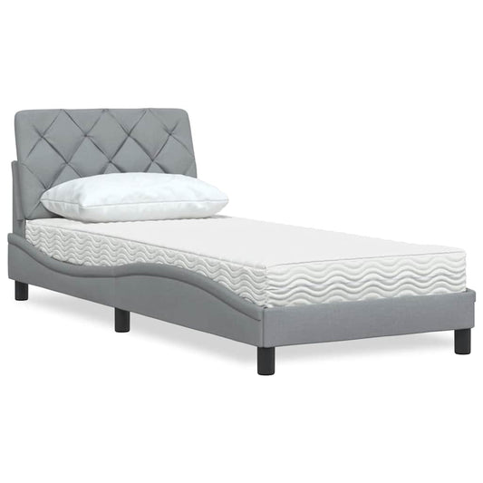 Letto con Materasso Grigio Chiaro 80x200 cm in Tessuto