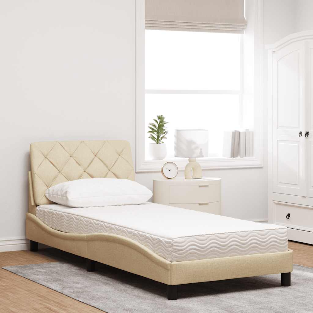 Letto con Materasso Crema 80x200 cm in Tessuto