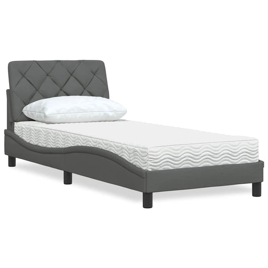 Letto con Materasso Grigio Scuro 90x190 cm in Tessuto - homemem39