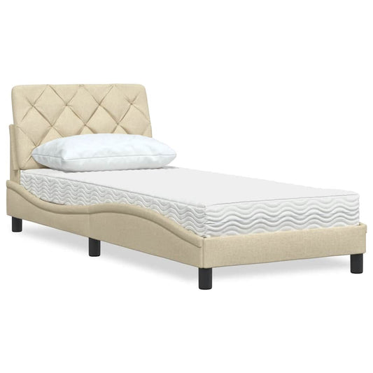 Letto con Materasso Crema 90x190 cm in Tessuto - homemem39