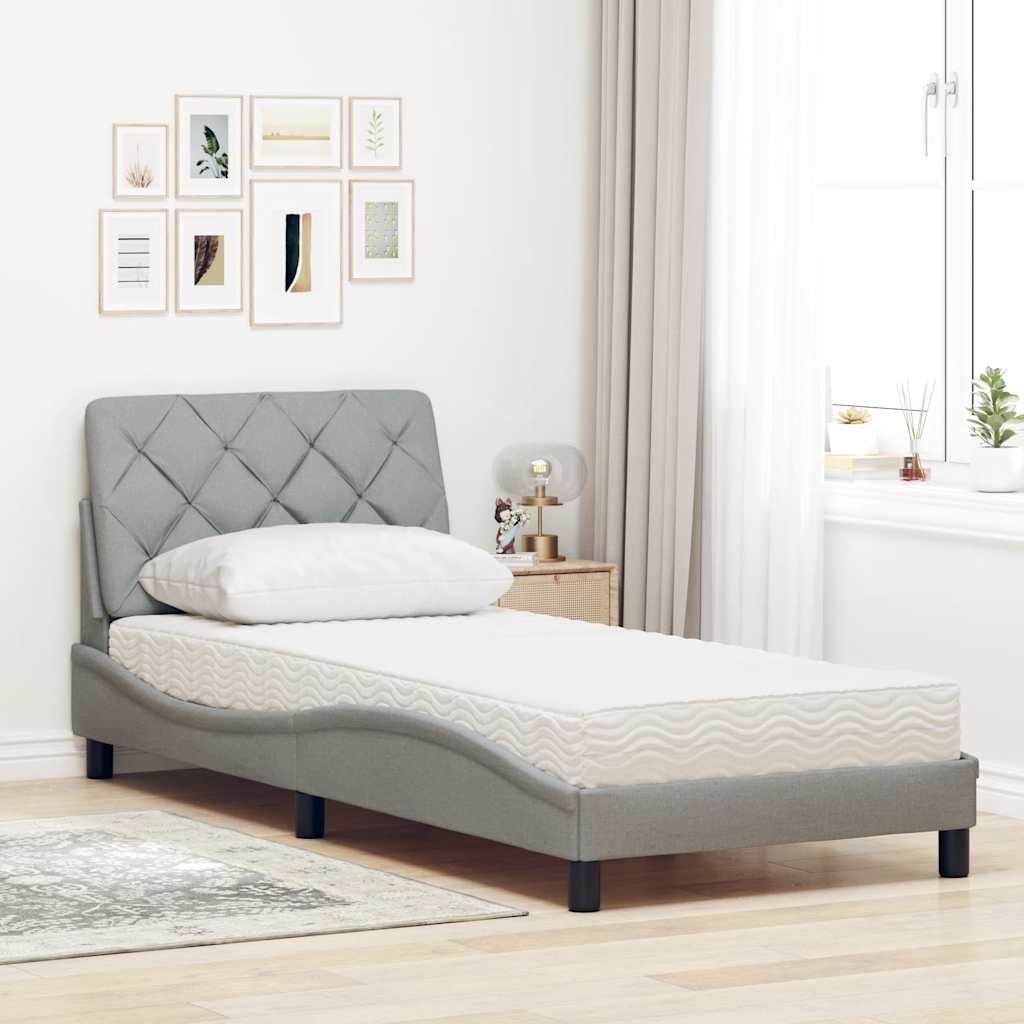 Letto con Materasso Grigio Chiaro 90x200 cm in Tessuto - homemem39