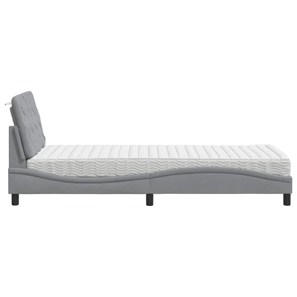 Letto con Materasso Grigio Chiaro 90x200 cm in Tessuto