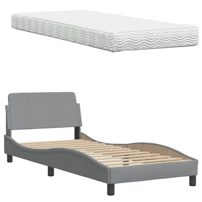 Letto con Materasso Grigio Chiaro 90x200 cm in Tessuto
