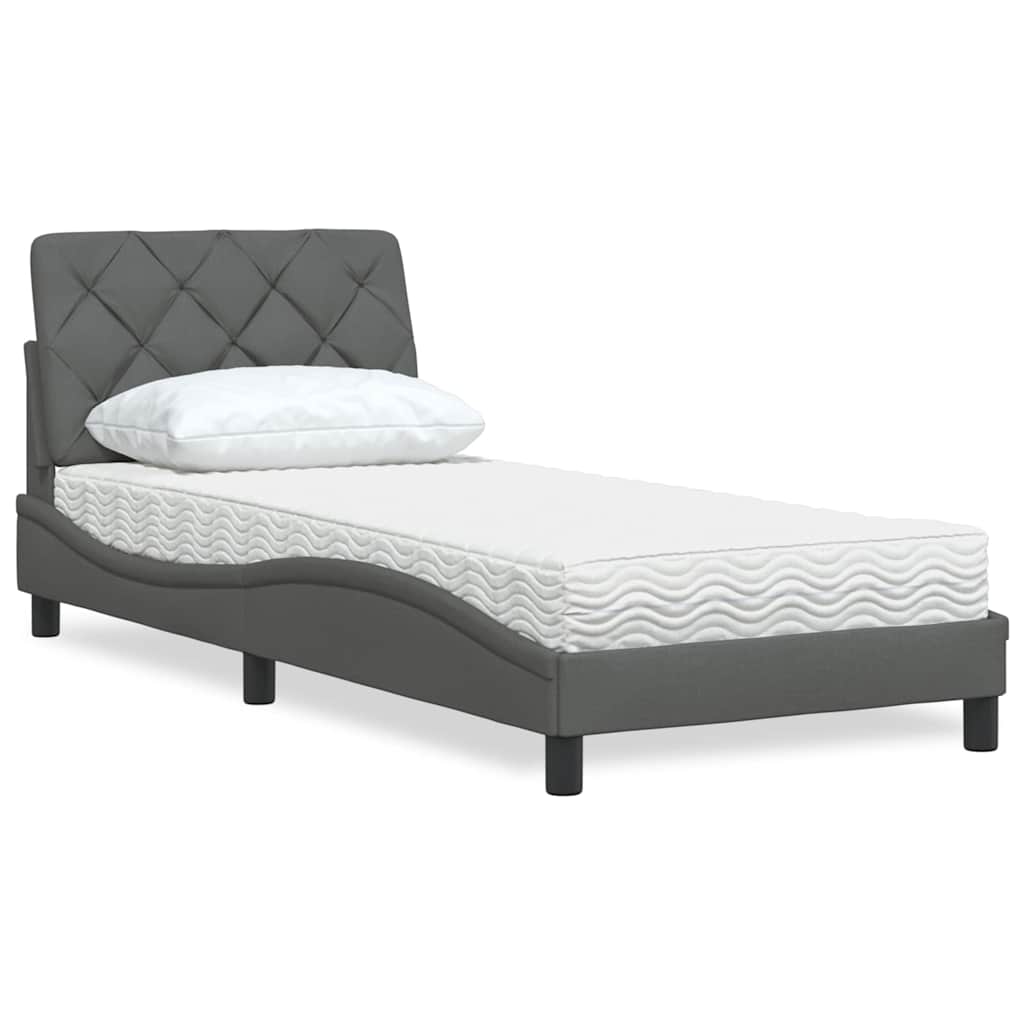 Letto con Materasso Grigio Scuro 90x200 cm in Tessuto