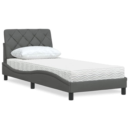 Letto con Materasso Grigio Scuro 90x200 cm in Tessuto