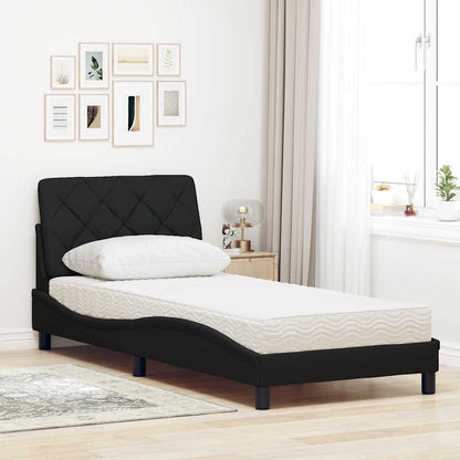 Letto con Materasso Nero 90x200 cm in Tessuto