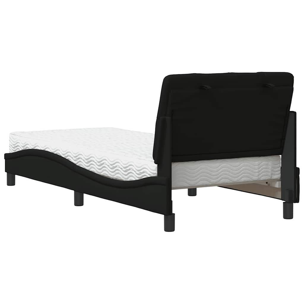 Letto con Materasso Nero 90x200 cm in Tessuto