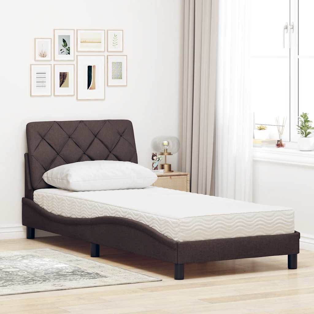 Letto con Materasso Marrone Scuro 90x200 cm in Tessuto - homemem39