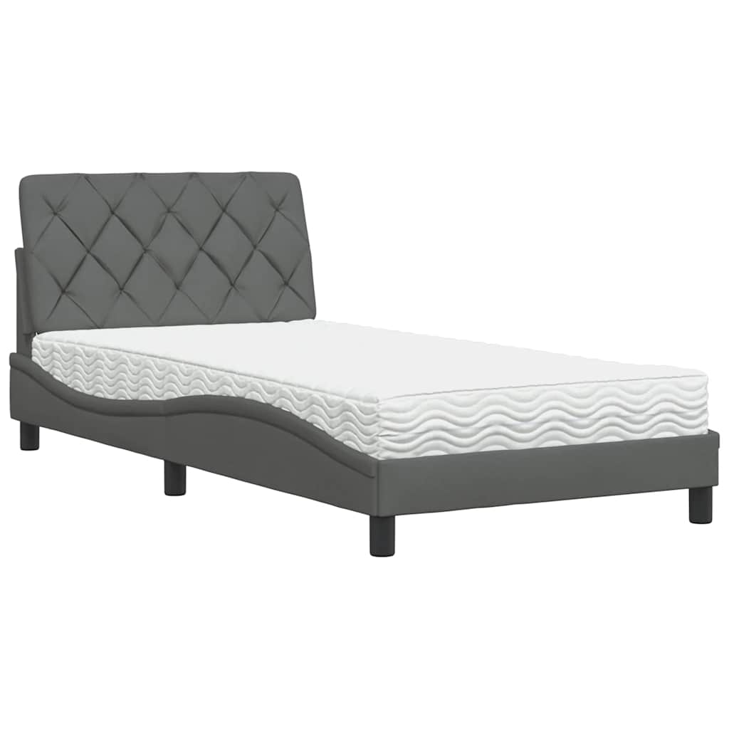 Letto con Materasso Grigio Scuro 100x200 cm in Tessuto - homemem39