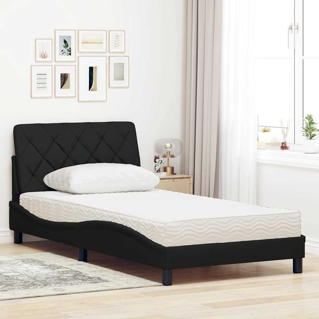 Letto con Materasso Nero 100x200 cm in Tessuto - homemem39