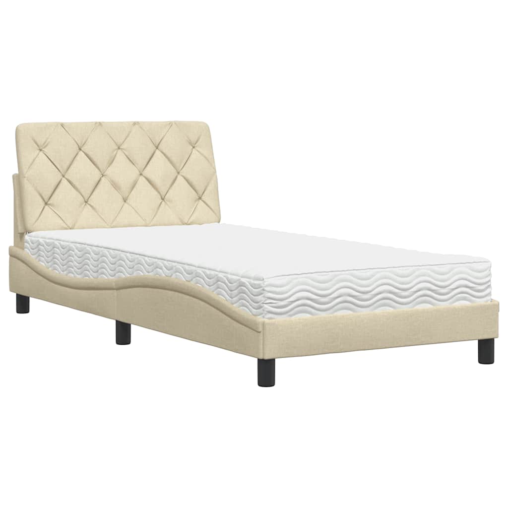 Letto con Materasso Crema 100x200 cm in Tessuto | homemem39