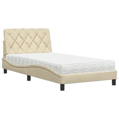 Letto con Materasso Crema 100x200 cm in Tessuto | homemem39