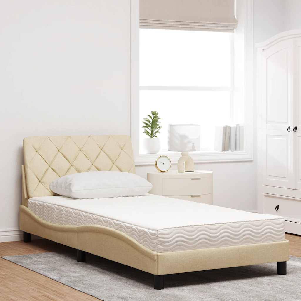 Letto con Materasso Crema 100x200 cm in Tessuto | homemem39