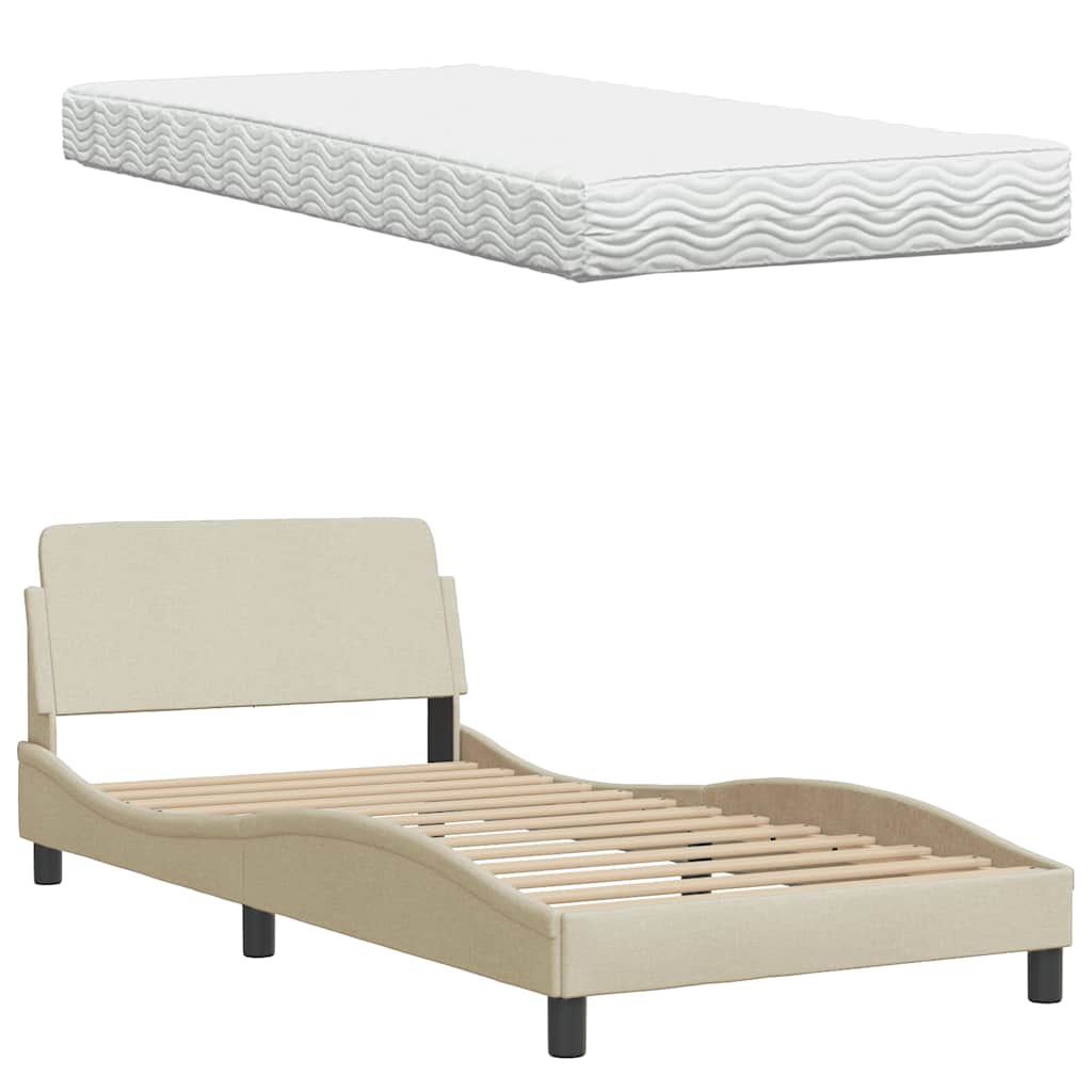 Letto con Materasso Crema 100x200 cm in Tessuto | homemem39