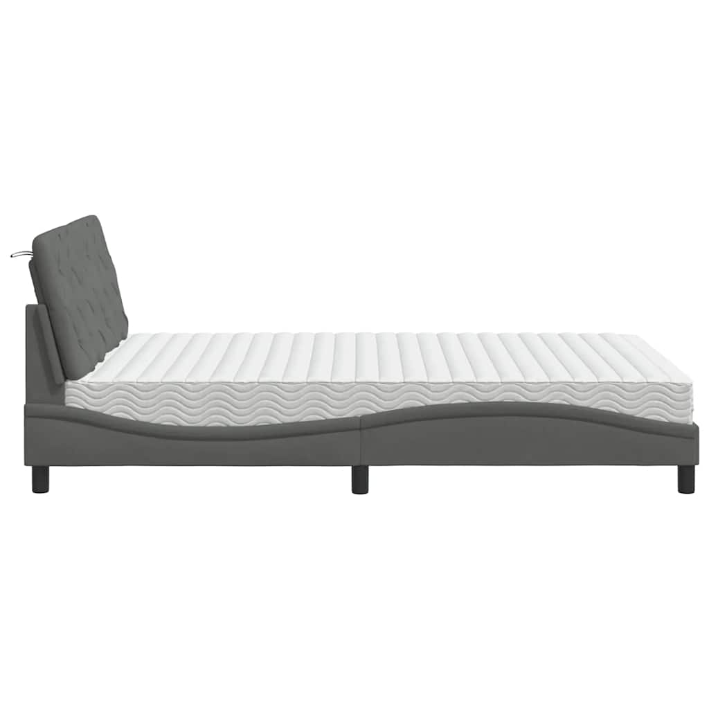 Letto con Materasso Grigio Scuro 140x190 cm Tessuto - homemem39