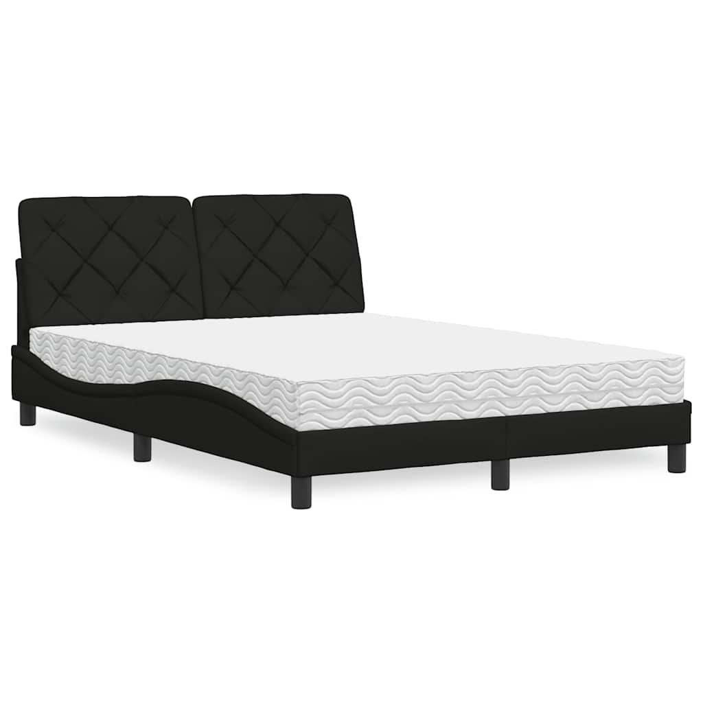 Letto con Materasso Nero 140x190 cm in Tessuto