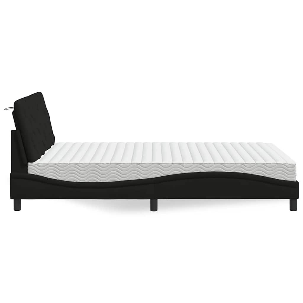 Letto con Materasso Nero 140x190 cm in Tessuto