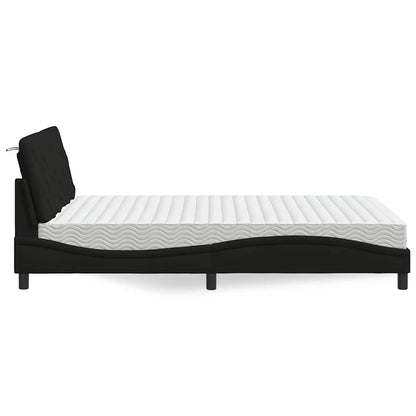 Letto con Materasso Nero 140x190 cm in Tessuto