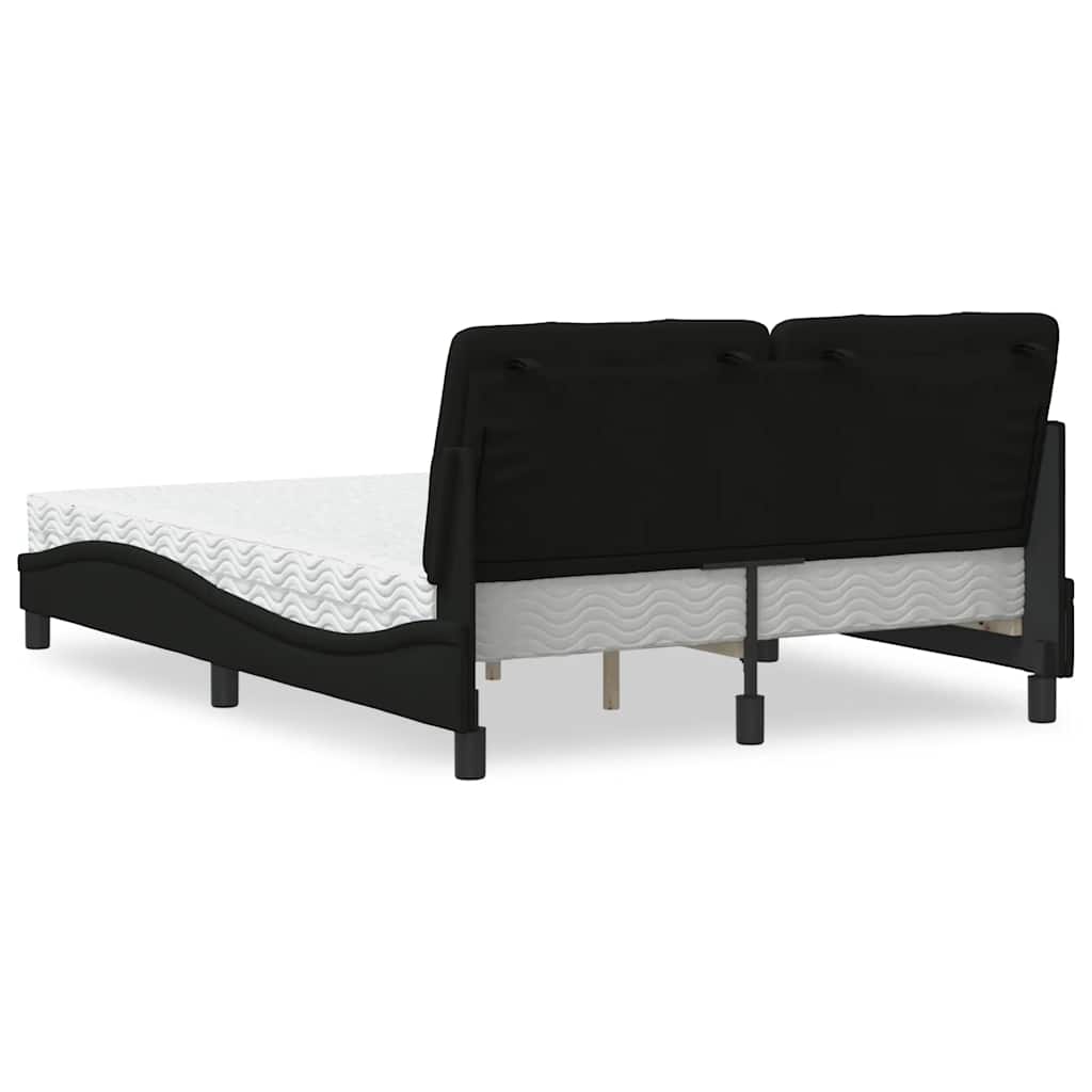 Letto con Materasso Nero 140x190 cm in Tessuto