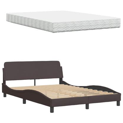 Letto con Materasso Marrone Scuro 140x190cm Tessuto