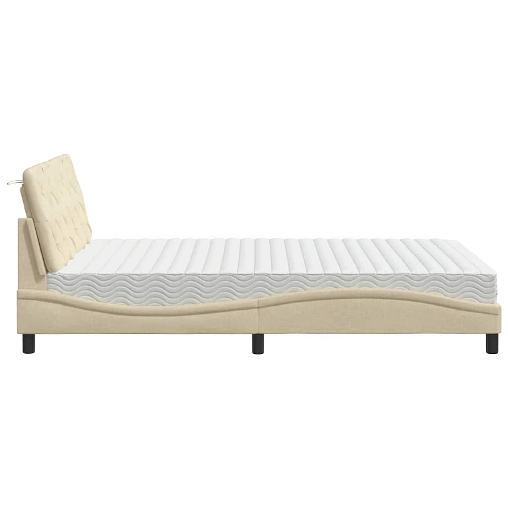 Letto con Materasso Crema 140x19 cm in Tessuto
