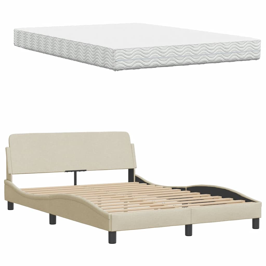Letto con Materasso Crema 140x19 cm in Tessuto