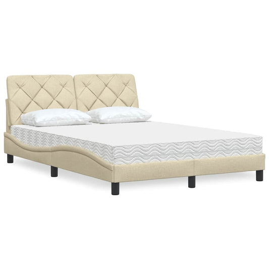 Letto con Materasso Crema 140x19 cm in Tessuto - homemem39