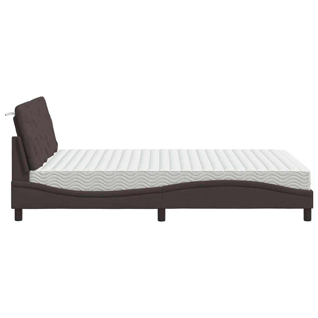 Letto con Materasso Marrone Scuro 140x200cm Tessuto