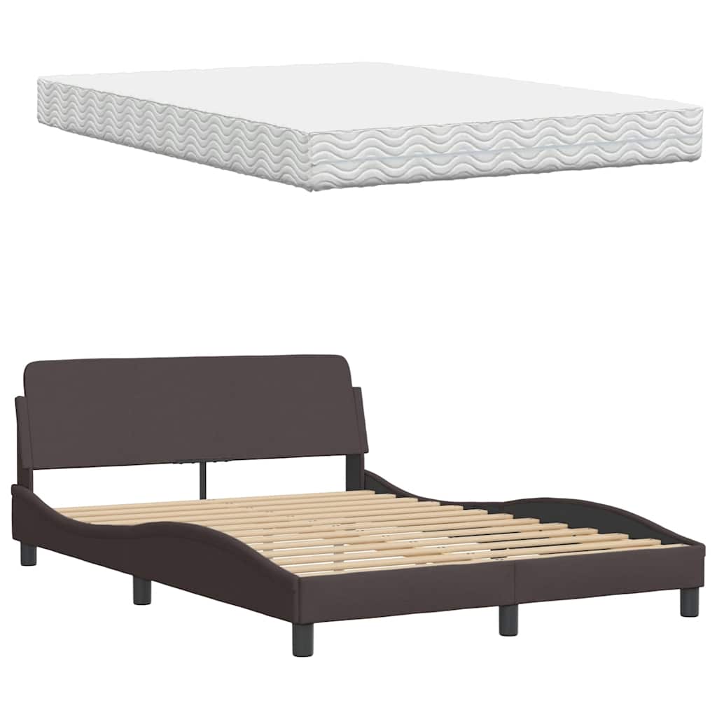Letto con Materasso Marrone Scuro 140x200cm Tessuto