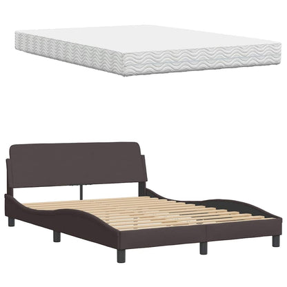 Letto con Materasso Marrone Scuro 140x200cm Tessuto