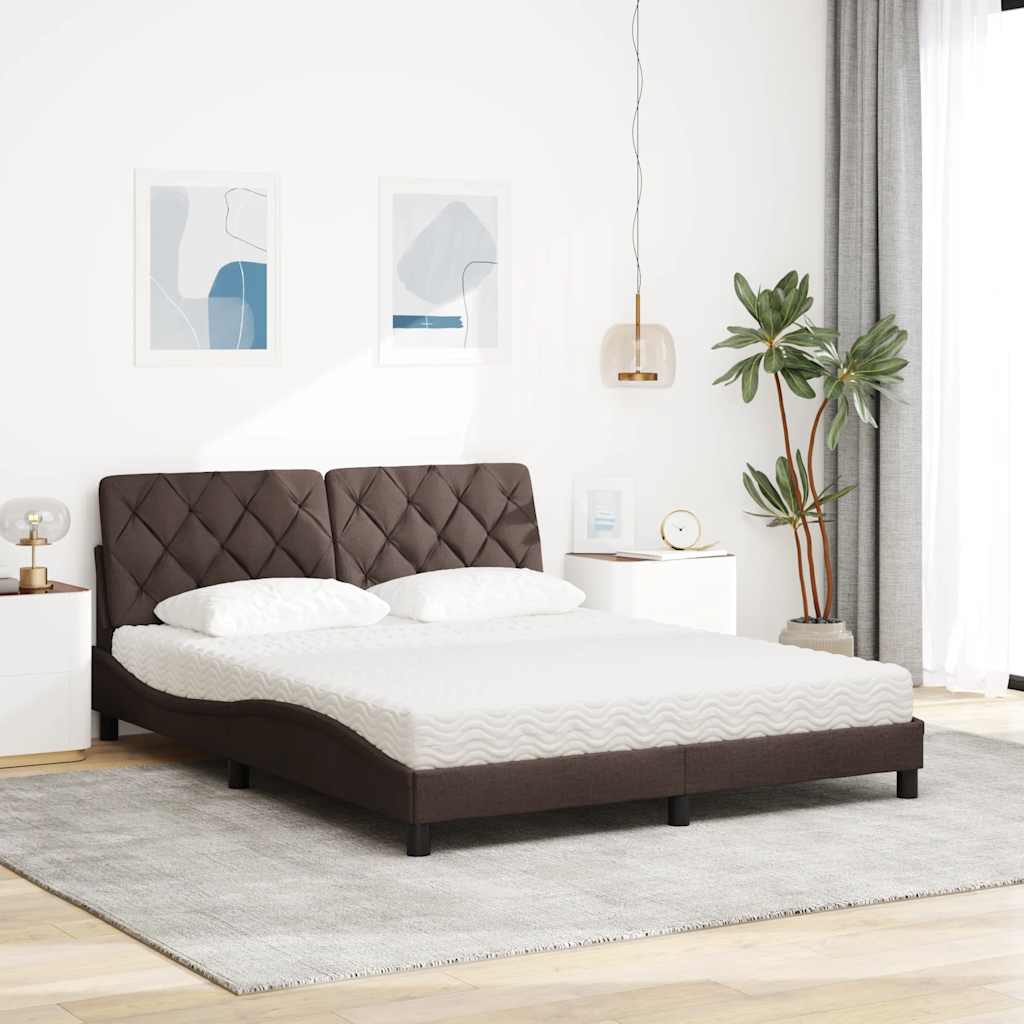 Letto con Materasso Marrone Scuro 160x200cm Tessuto | homemem39
