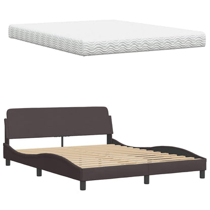 Letto con Materasso Marrone Scuro 160x200cm Tessuto | homemem39