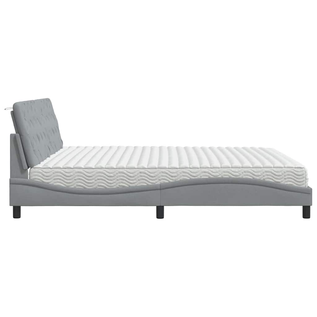 Letto con Materasso Grigio Chiaro 200x200 cm in Tessuto - homemem39