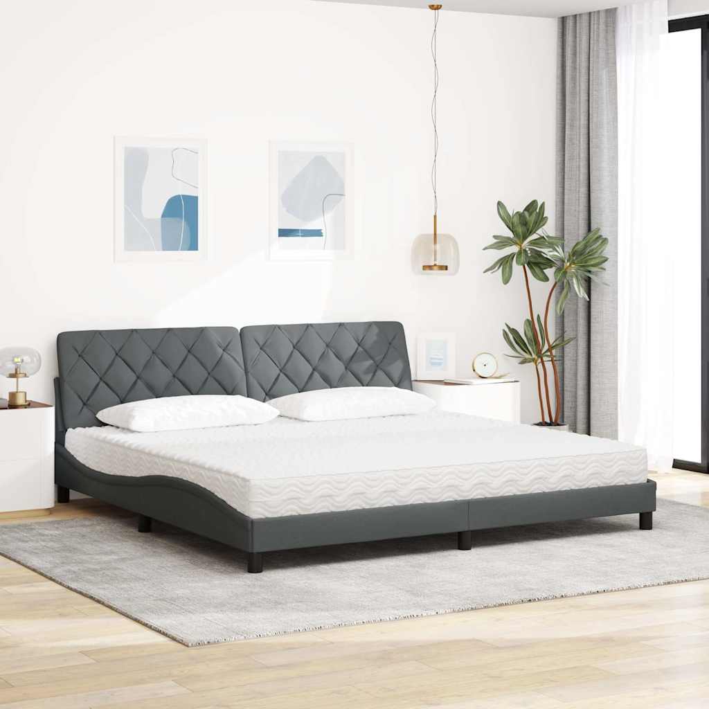 Letto con Materasso Grigio Scuro 200x200 cm in Tessuto - homemem39