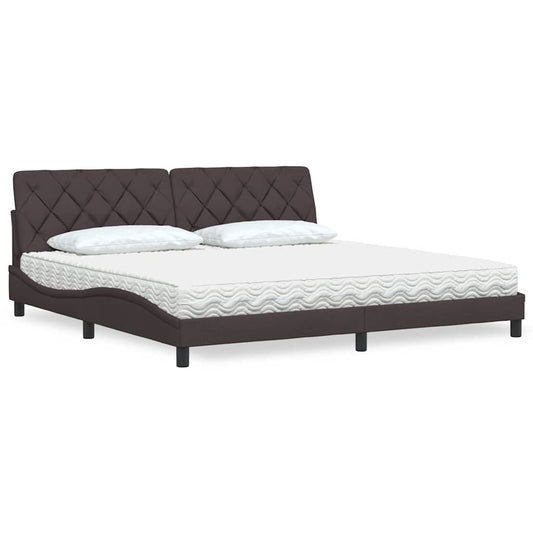 Letto con Materasso Marrone Scuro 200x200 cm in Tessuto - homemem39